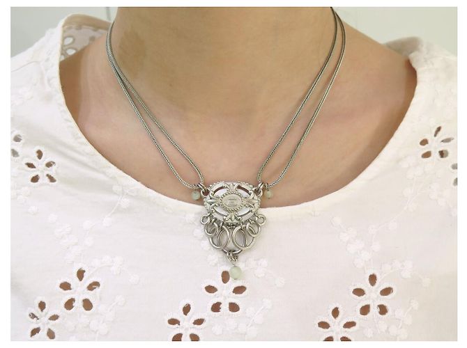 CHRISTIAN DIOR HALSKETTE MOTIV PERLMUTTEINLAGE RINGE GLASPERLEN Silber - Ansicht 10