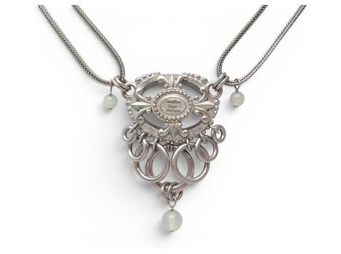 CHRISTIAN DIOR HALSKETTE MOTIV PERLMUTTEINLAGE RINGE GLASPERLEN Silber - Ansicht 2