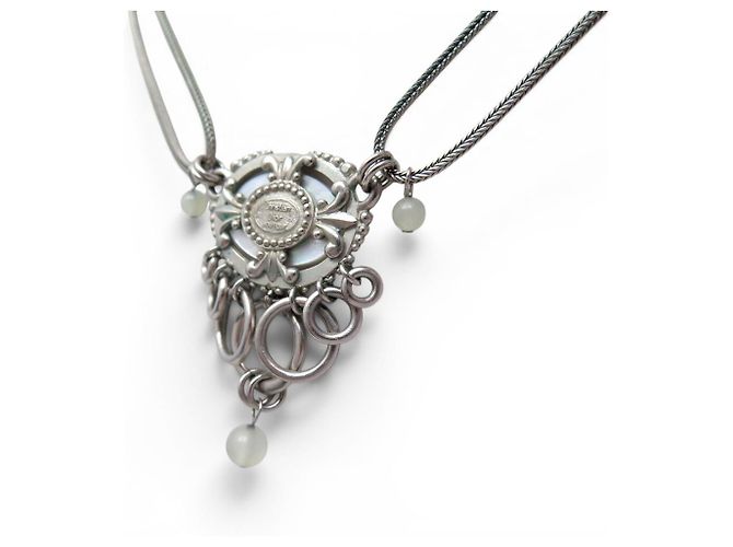 CHRISTIAN DIOR HALSKETTE MOTIV PERLMUTTEINLAGE RINGE GLASPERLEN Silber - Ansicht 3
