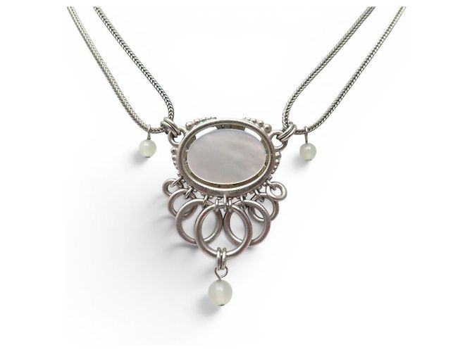 CHRISTIAN DIOR HALSKETTE MOTIV PERLMUTTEINLAGE RINGE GLASPERLEN Silber - Ansicht 4