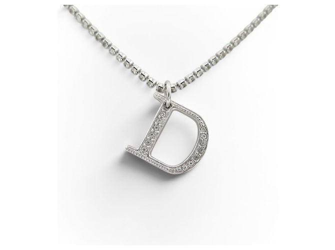 NOVO COLAR DIOR CHAINE LOGO D STRASS 39 CM EM METAL PRATEADO Prata - vista 2