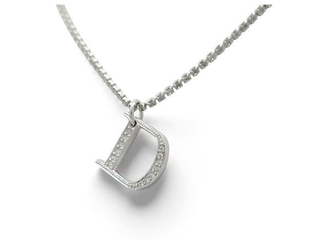 NOVO COLAR DIOR CHAINE LOGO D STRASS 39 CM EM METAL PRATEADO Prata - vista 3
