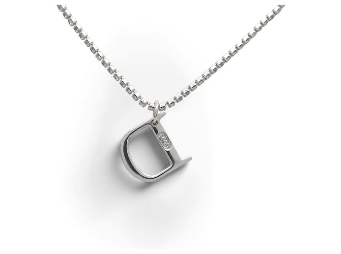 NOVO COLAR DIOR CHAINE LOGO D STRASS 39 CM EM METAL PRATEADO Prata - vista 4