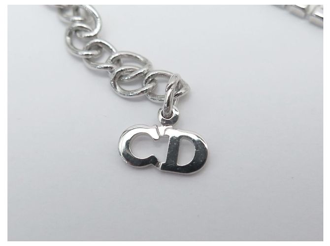 NOVO COLAR DIOR CHAINE LOGO D STRASS 39 CM EM METAL PRATEADO Prata - vista 7