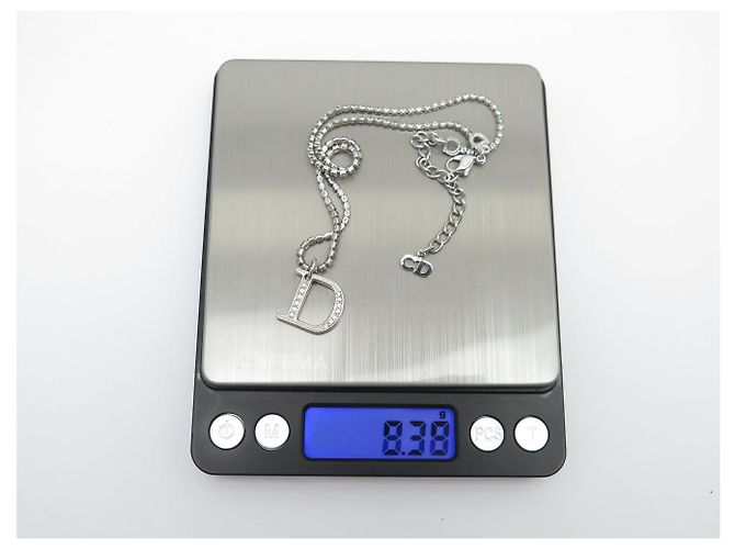 NOVO COLAR DIOR CHAINE LOGO D STRASS 39 CM EM METAL PRATEADO Prata - vista 8