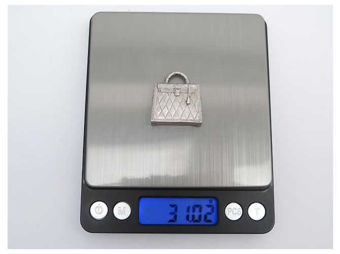 Hermès NUOVO PENDENTE HERMES CURIOSITE BORSA KELLY IN METALLO ARGENTO + SCATOLA SACCA CHARM - vista 7