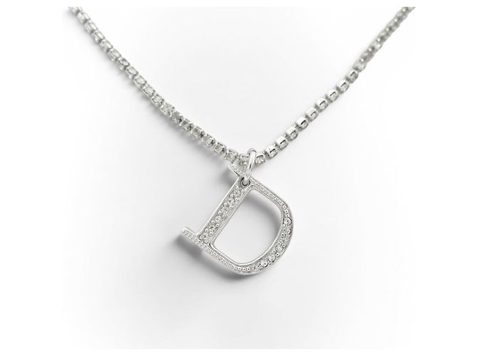 NUOVO COLLANA DIOR DOUBLE CHAIN LOGO D STRASS ARGENTATA Argento - vista 2