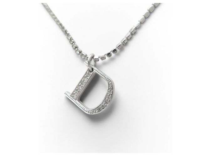 NUOVO COLLANA DIOR DOUBLE CHAIN LOGO D STRASS ARGENTATA Argento - vista 3