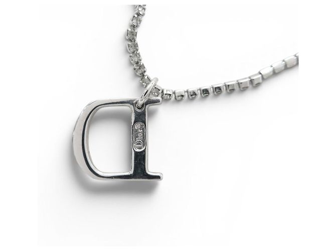 NUOVO COLLANA DIOR DOUBLE CHAIN LOGO D STRASS ARGENTATA Argento - vista 4