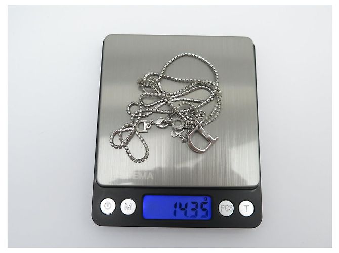 NUOVO COLLANA DIOR DOUBLE CHAIN LOGO D STRASS ARGENTATA Argento - vista 5