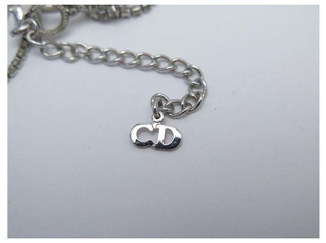 NUOVO COLLANA DIOR DOUBLE CHAIN LOGO D STRASS ARGENTATA Argento - vista 6