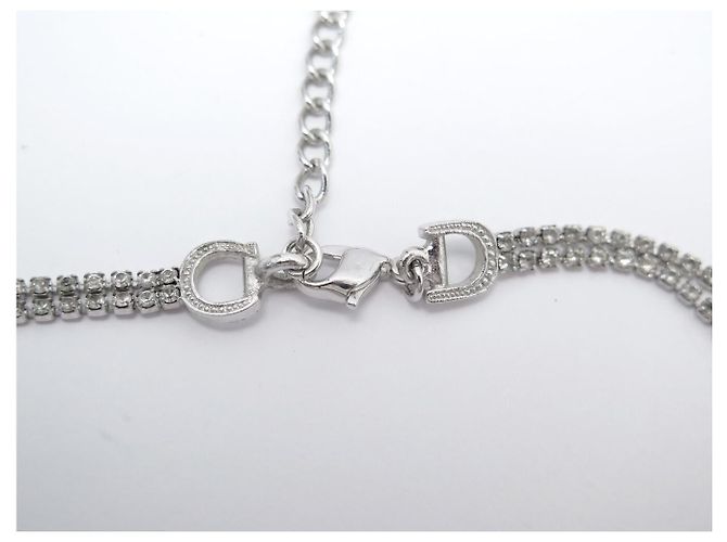 NUOVO COLLANA DIOR DOUBLE CHAIN LOGO D STRASS ARGENTATA Argento - vista 7