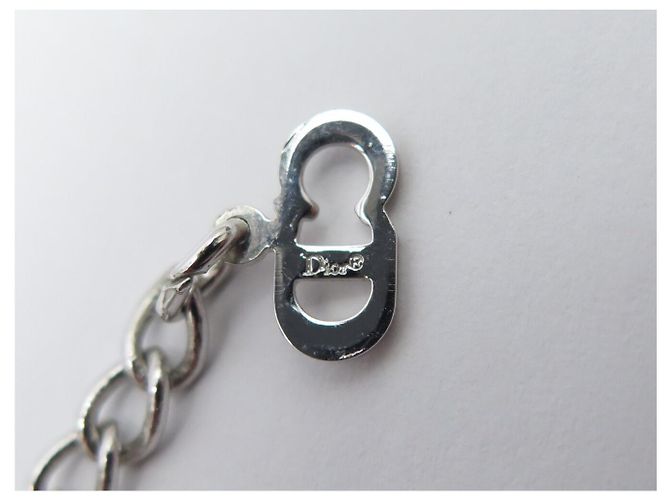 NUOVO COLLANA DIOR DOUBLE CHAIN LOGO D STRASS ARGENTATA Argento - vista 9