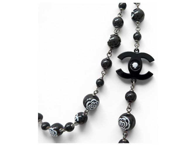 NEU CHANEL CC LOGO KAMELIEN LANGKETTE SCHWARZE PERLEN 2012 NECKLACE - Ansicht 2