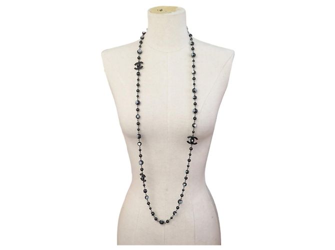 NEU CHANEL CC LOGO KAMELIEN LANGKETTE SCHWARZE PERLEN 2012 NECKLACE - Ansicht 3
