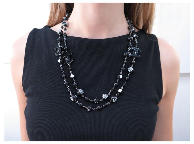NEU CHANEL CC LOGO KAMELIEN LANGKETTE SCHWARZE PERLEN 2012 NECKLACE - Ansicht 7