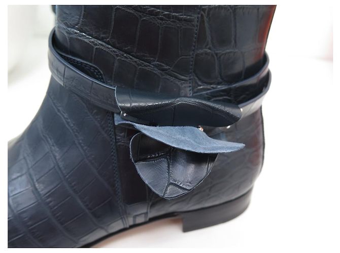 Hermès BOTINES HERMES NEO CUERO DE COCODRILO SANGON KELLY 38 BOOTS NUEVOS Azul - vista 14