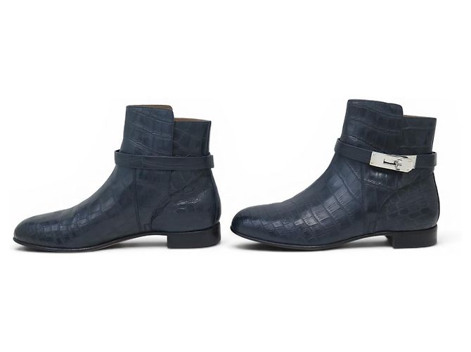 Hermès BOTINES HERMES NEO CUERO DE COCODRILO SANGON KELLY 38 BOOTS NUEVOS Azul - vista 2