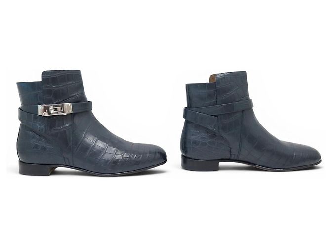 Hermès BOTINES HERMES NEO CUERO DE COCODRILO SANGON KELLY 38 BOOTS NUEVOS Azul - vista 3