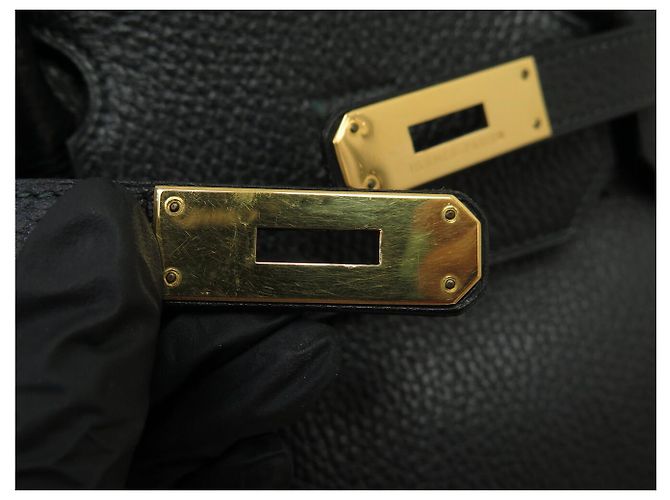 Hermès BORSA HERMES BIRKIN 40 IN PELLE ARDENNES NERA 1992 ATTRIBUTI DORATI Nero - vista 10