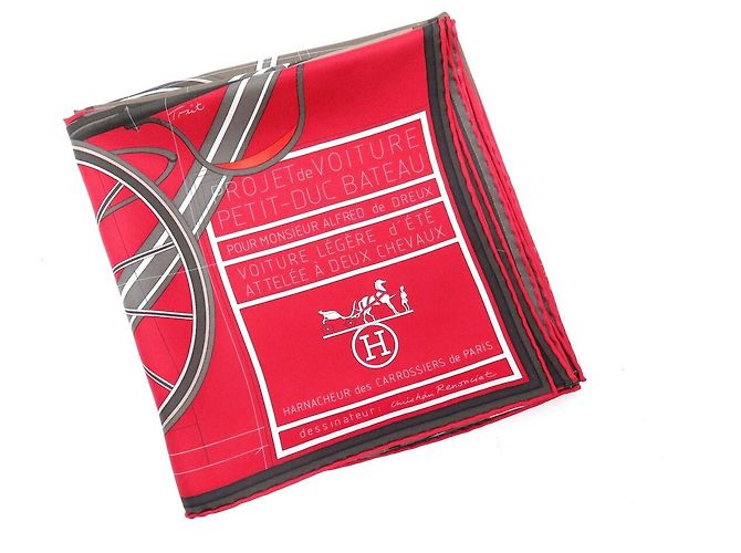 Hermès FULAR HERMES PROJET DE VOITURE PETIT-DUC BATEAU IN SETA QUADRATO 90 Rosso - vista 11