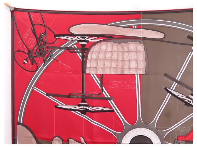 Hermès FULAR HERMES PROJET DE VOITURE PETIT-DUC BATEAU IN SETA QUADRATO 90 Rosso - vista 2