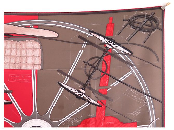 Hermès FULAR HERMES PROJET DE VOITURE PETIT-DUC BATEAU IN SETA QUADRATO 90 Rosso - vista 3