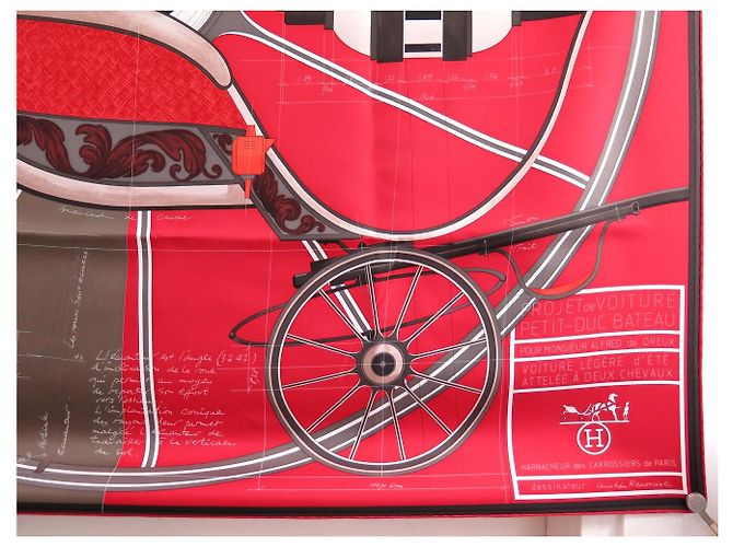 Hermès FULAR HERMES PROJET DE VOITURE PETIT-DUC BATEAU IN SETA QUADRATO 90 Rosso - vista 5