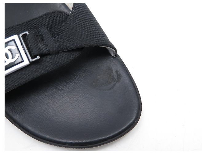 CHANEL G25119 MULE LOGO CC 37 SANDALI IN PELLE E TELA NERO - vista 10