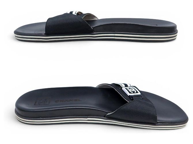 CHANEL G25119 MULE LOGO CC 37 SANDALI IN PELLE E TELA NERO - vista 2