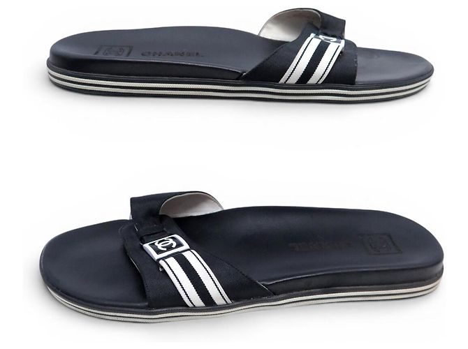 CHANEL G25119 MULE LOGO CC 37 SANDALI IN PELLE E TELA NERO - vista 3