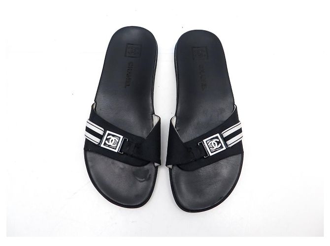 CHANEL G25119 MULE LOGO CC 37 SANDALI IN PELLE E TELA NERO - vista 5