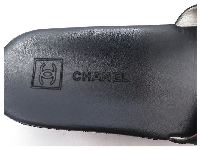 CHANEL G25119 MULE LOGO CC 37 SANDALI IN PELLE E TELA NERO - vista 6