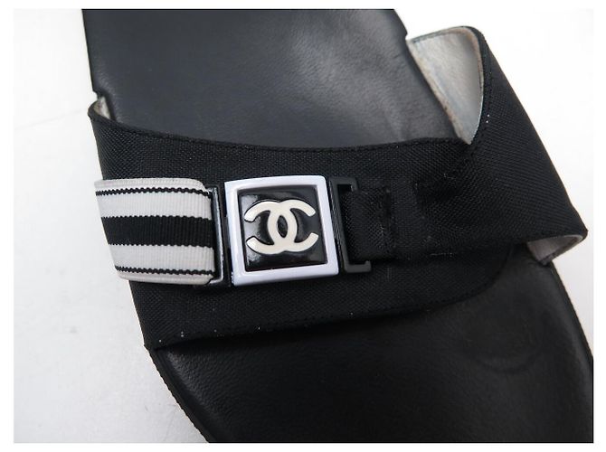 CHANEL G25119 MULE LOGO CC 37 SANDALI IN PELLE E TELA NERO - vista 7
