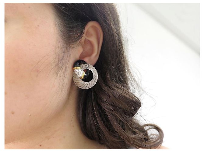 ORECCHINI BOUCHERON ONIX CRISTALLO DI ROCCA E DIAMANTI ORO GIALLO D'oro - vista 15