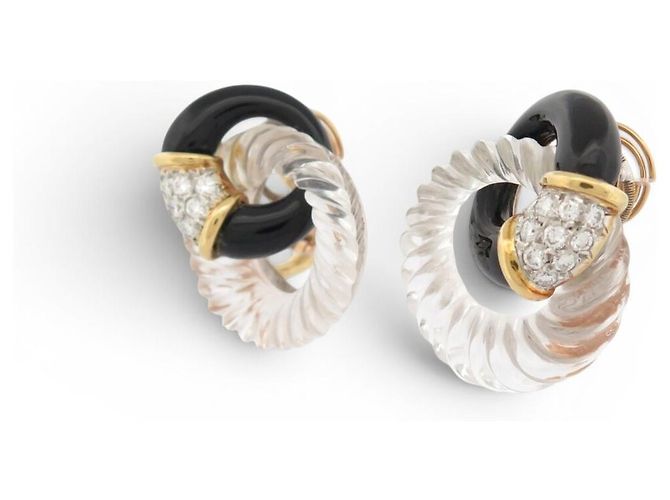 ORECCHINI BOUCHERON ONIX CRISTALLO DI ROCCA E DIAMANTI ORO GIALLO D'oro - vista 2