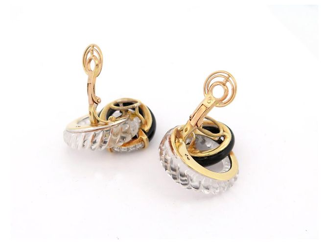 ORECCHINI BOUCHERON ONIX CRISTALLO DI ROCCA E DIAMANTI ORO GIALLO D'oro - vista 4