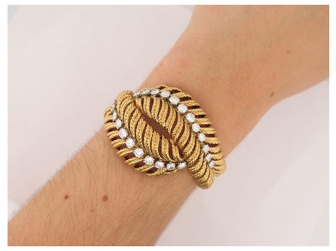 BRACCIALE VINTAGE BOUCHERON PLUME DE PAON DIAMANTI 3.3CT ORO GIALLO 18K 64GR BANGLE D'oro - vista 11
