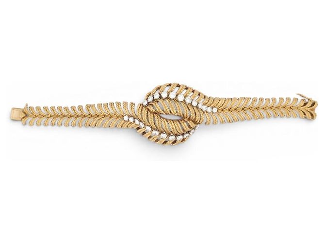 BRACCIALE VINTAGE BOUCHERON PLUME DE PAON DIAMANTI 3.3CT ORO GIALLO 18K 64GR BANGLE D'oro - vista 2