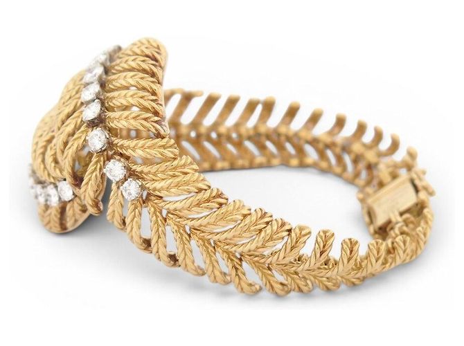 BRACCIALE VINTAGE BOUCHERON PLUME DE PAON DIAMANTI 3.3CT ORO GIALLO 18K 64GR BANGLE D'oro - vista 3