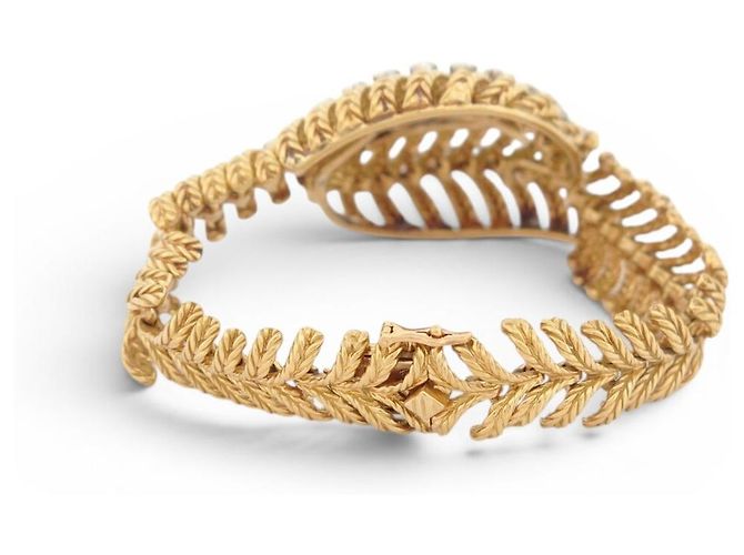 BRACCIALE VINTAGE BOUCHERON PLUME DE PAON DIAMANTI 3.3CT ORO GIALLO 18K 64GR BANGLE D'oro - vista 4