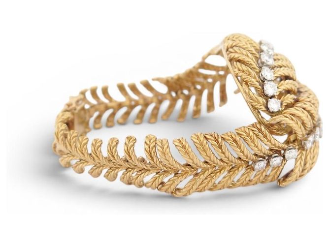 BRACCIALE VINTAGE BOUCHERON PLUME DE PAON DIAMANTI 3.3CT ORO GIALLO 18K 64GR BANGLE D'oro - vista 5