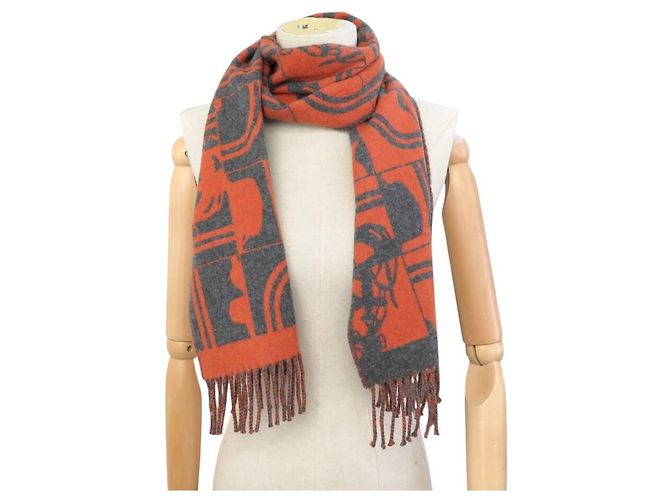 Hermès NUOVO SCARF HERMES BRIDES DE GALA EN DESORDRE 150CM CACHEMIRE ARANCIONE - vista 6
