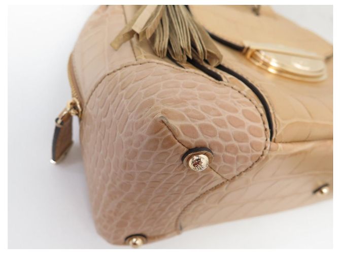 NUOVA BORSA LANCEL ADJANI A03374 IN PELLE EFTO COCCODRILLO BEIGE - vista 19