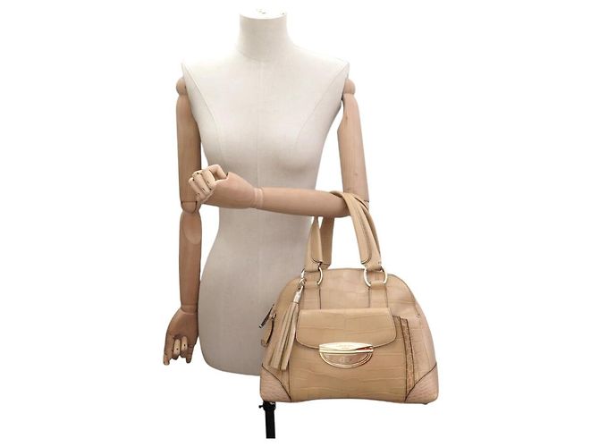 NUOVA BORSA LANCEL ADJANI A03374 IN PELLE EFTO COCCODRILLO BEIGE - vista 5