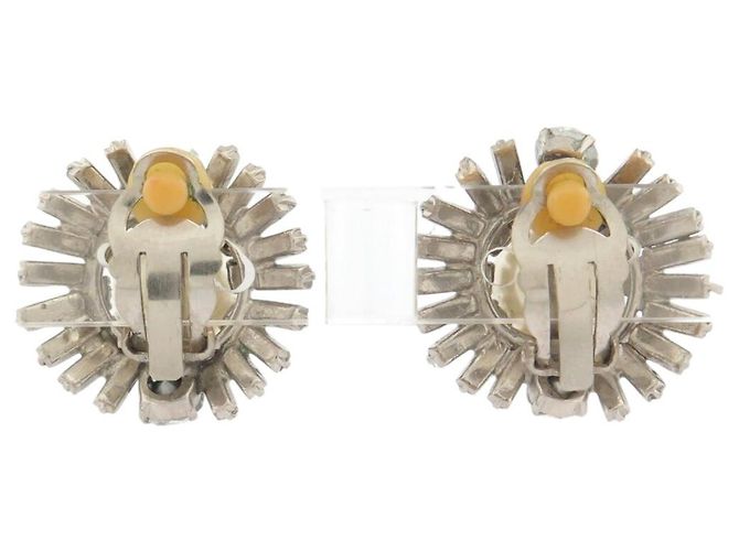 ORECCHINI VINTAGE CHANEL CLIP-ON PERLE E STRASS 1970'S BAGUETTE EARRINGS Argento - vista 3
