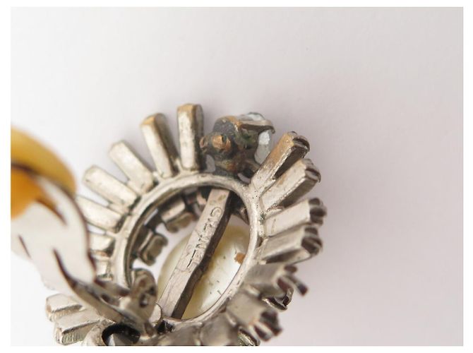 ORECCHINI VINTAGE CHANEL CLIP-ON PERLE E STRASS 1970'S BAGUETTE EARRINGS Argento - vista 8