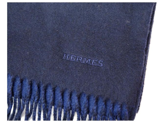 Hermès NUOVA SCIARPA HERMES REVERSIBILE CON FRANGE 100% CAŠMIR BLU NOTTE - vista 3