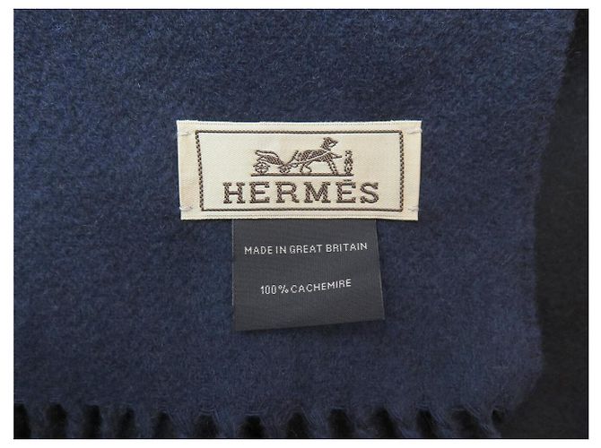 Hermès NUOVA SCIARPA HERMES REVERSIBILE CON FRANGE 100% CAŠMIR BLU NOTTE - vista 6