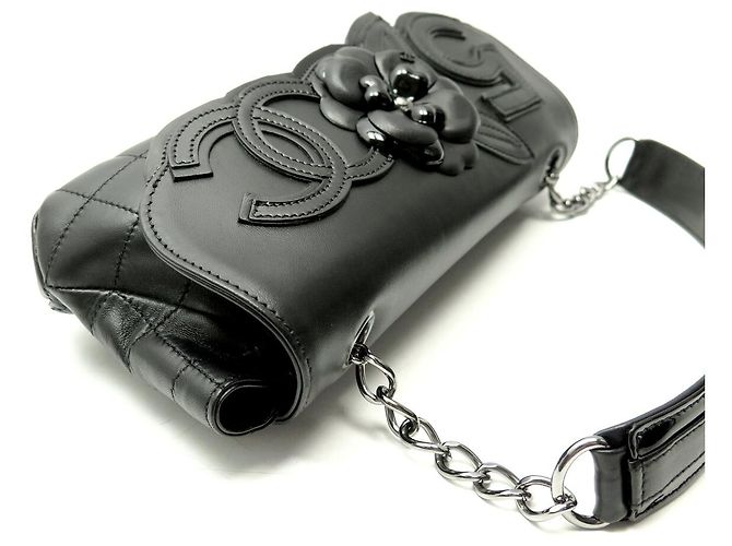 BORSA CHANEL N5 CAMELIA LOGO CC CHOCOLATE BAR PELLE NERA HOBO Nero - vista 4